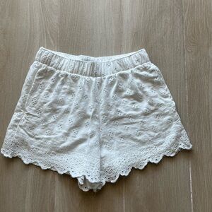 Abercrombie & Fitch White Linen Blend Shorts with Scalloped Lace